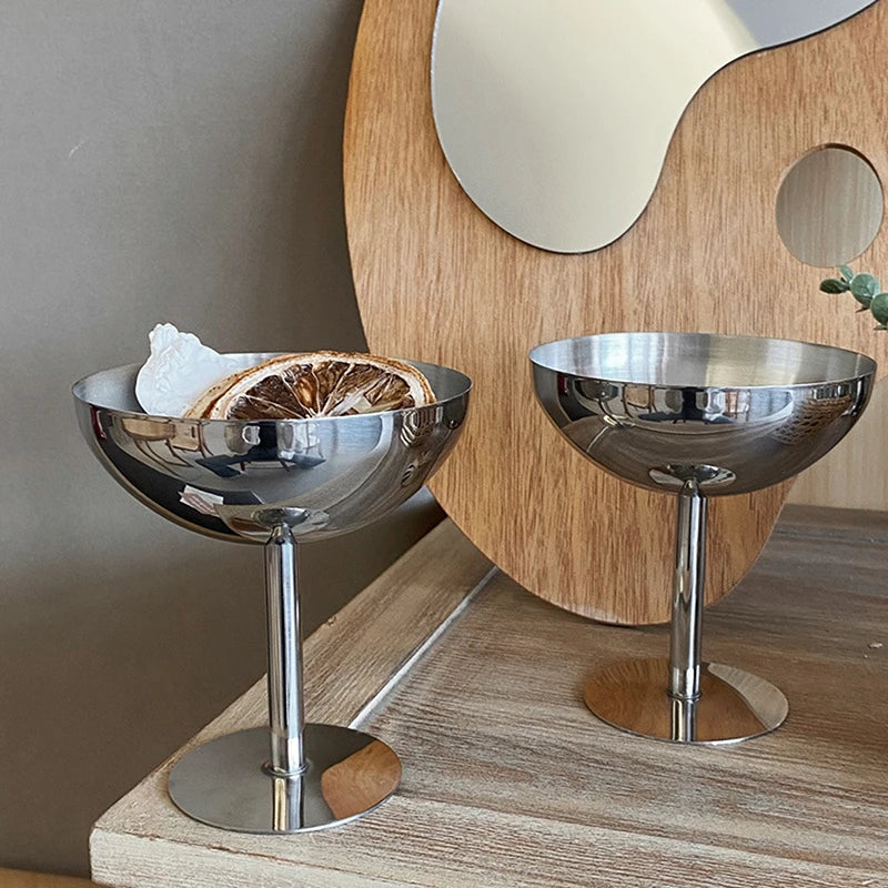 Stainless Steel Goblet Cup Durable Ice Cream Dessert Salad Bowl Fruit Qme
