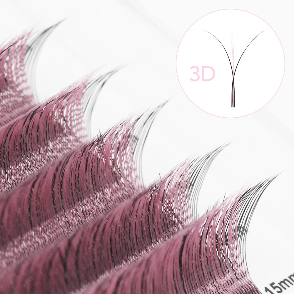 NATUHANA W Shape Eyelash Extension 3D Premade Volume Fan Lashes Faux Qme Pink D 0.07mm|MIX9-15mm