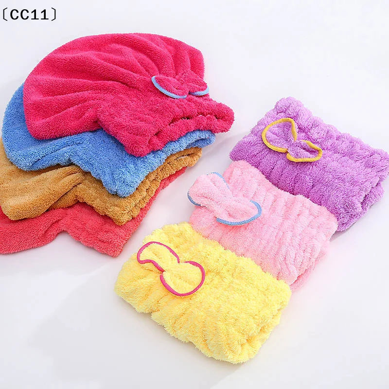 Microfibre Quick Hair Drying Bath Spa Bowknot Wrap Towel Hat Cap Qme