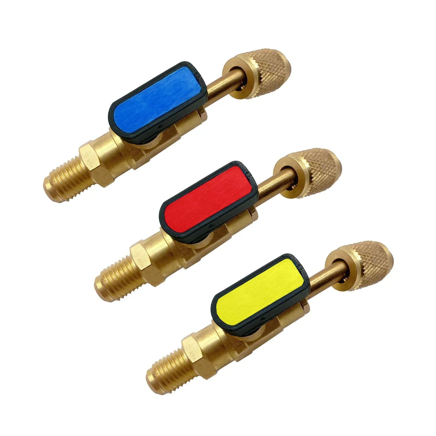 Refrigerant Angled Shut-Off Ball Valve Adapter 1/4" SAE R22 R12 R410a Air Conditioning Charging Hoses AC Refrigerant Tools Qme 3pcs Angled Valve