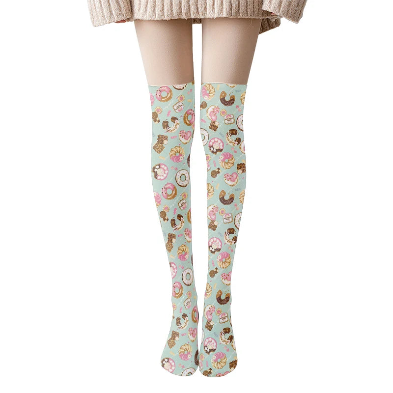 Fun Cartoon Women's Stockings Candy Strawberry Sexy Cute Tall-legged Qme style5 One Size