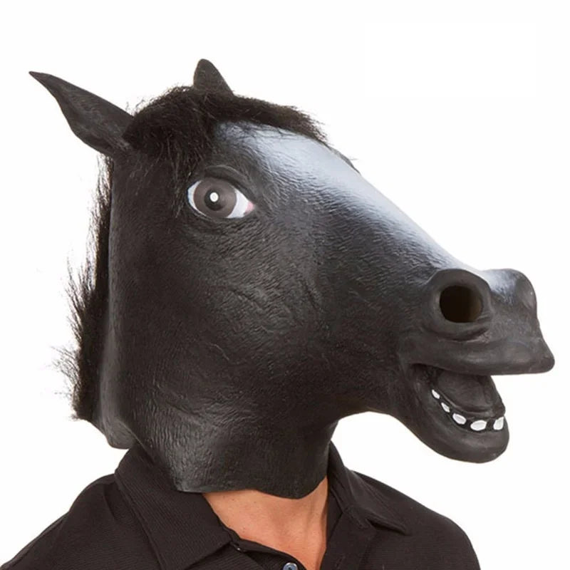 Horse Head Mask Cosplay Costume Party Funny Halloween Headgear Qme Black