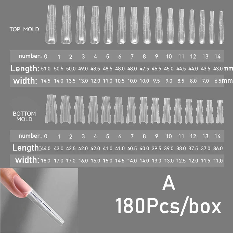 Sandwich Dual Nail Forms 180pcs 15size NEW 2025 Extensions-Dual Forms Coffin Almond Nail Forms Manicure Top Mold Bottom Mold Qme F47S-F47X