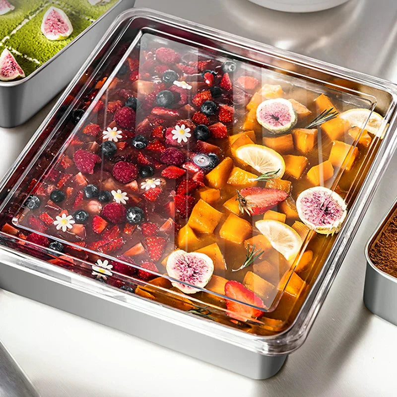 Stainless Steel Tiramisu Mold Cake Tray Shaping Container Lid Qme