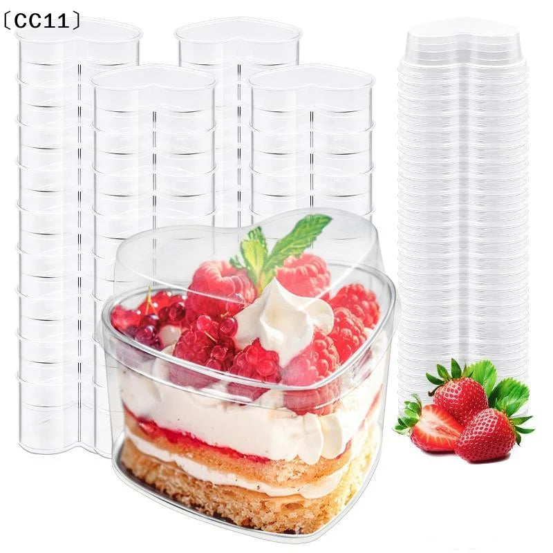 Heart Shaped Clear Plastic Dessert Cups Lids Reusable Food Grade Qme