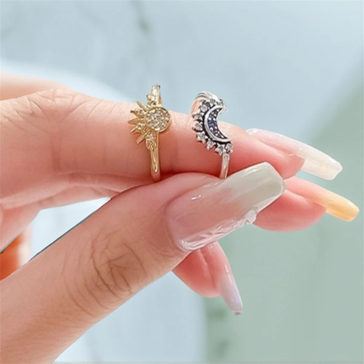 Fashion Star Moon Sun Ring Women Romantic Wedding Engagement Elegant Ladies Temperament Jewelry Accessories Anniversary Gift Qme