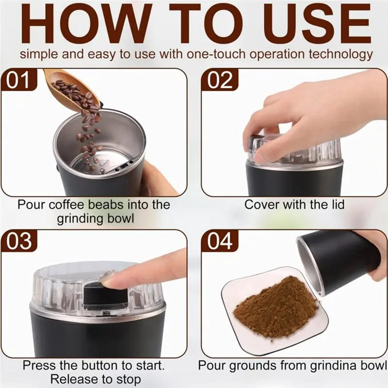 A02F-Electric 300W Coffee Grinder,With Stainless Steel Blades, One Touch Operation For Spices-Mills Home Use-EU PLUG Qme