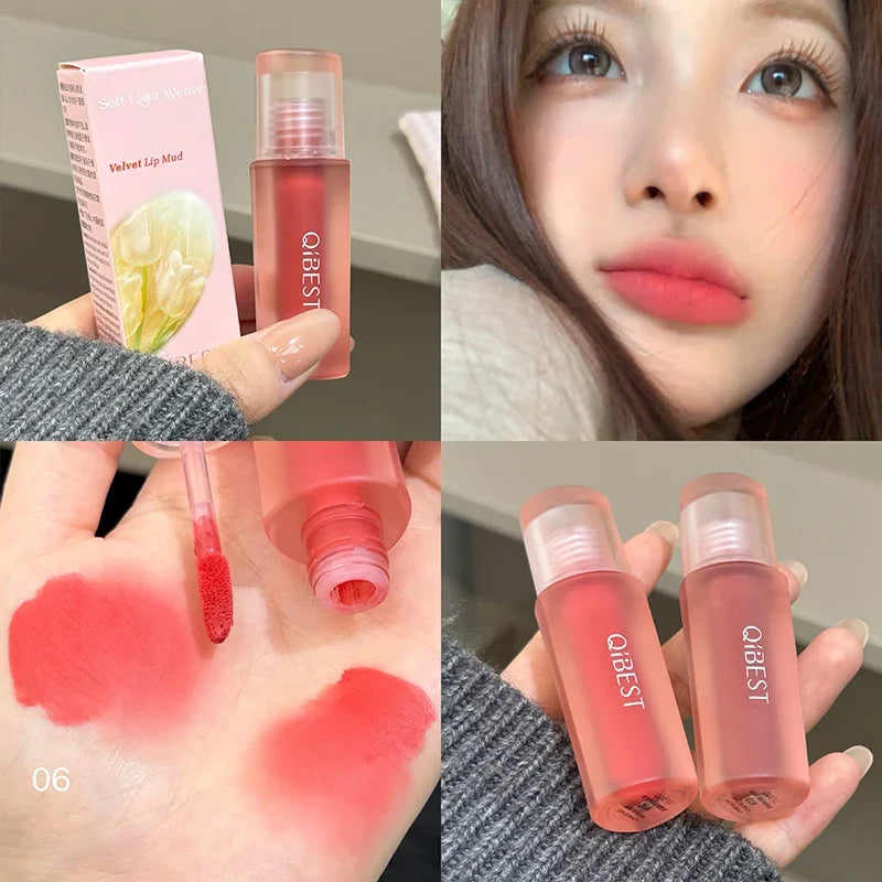Qibest 6 Colors Velvet Matte Liquid Lipstick Long-Lasting Waterproof Lip Mud Sexy Red Lipgloss Beauty Women Cosmetics Lip Tint Qme 06