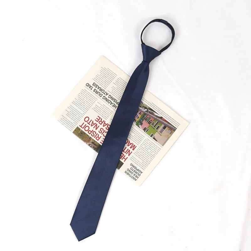 Unisex Black Simple Clip Tie Women Men Zipper Ties Shirt Accessories Qme Navy Blue