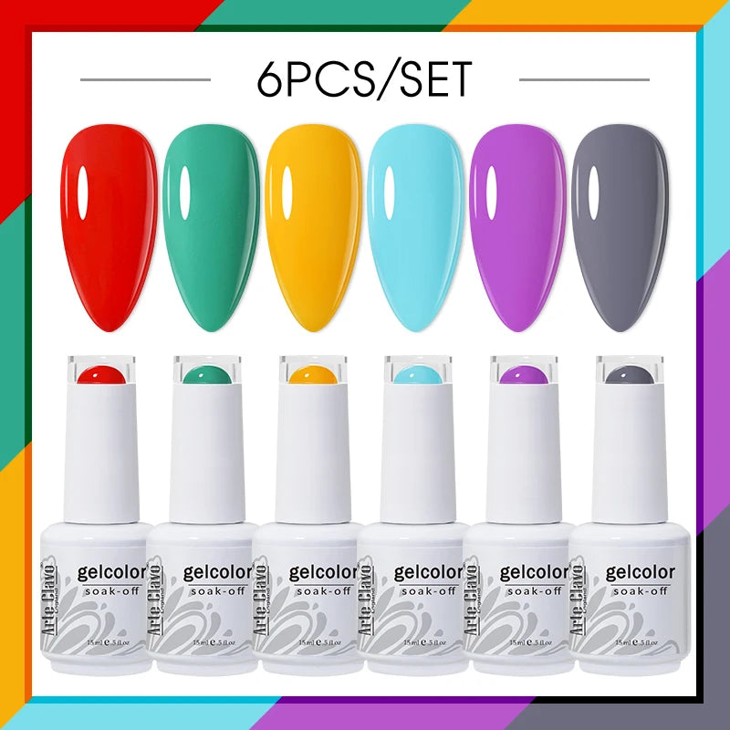Arte Clavo Glitter Semi Permanent Nail Art LED UV Gel Polish Sparkly Qme AC-ZBZH17-6B