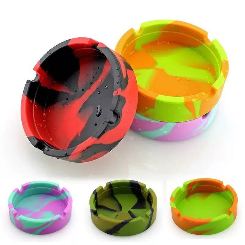 Round Silicone Ashtray Holder Portable Camouflage Anti-scalding Qme