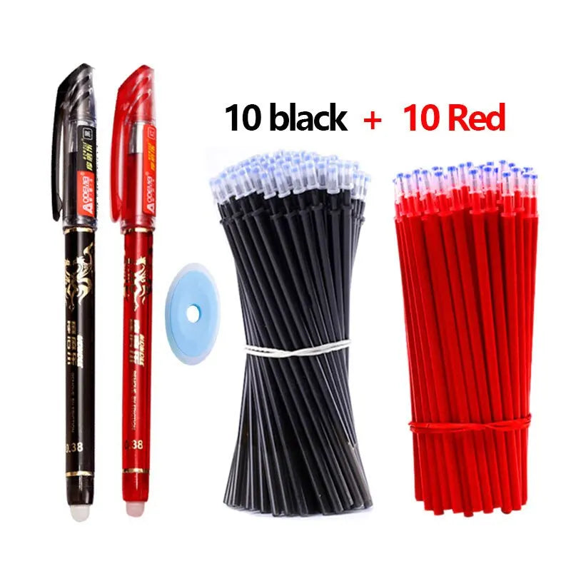 23 PCS Erasable Gel Pen Set Ballpoint Pens Rod 0.5mm Muti-Colors Ink Washable Handle Stationery School Office Writing Supplies Qme 23 Pcs Black Red