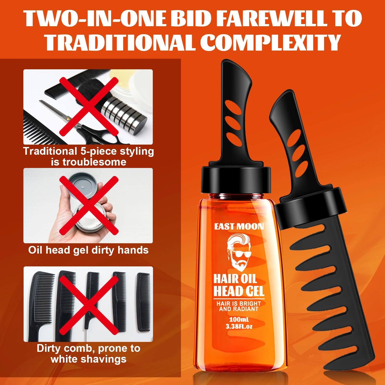 2 in 1 Men's Hair Styling Gel With Wide Tooth Comb Long-lasting Fluffy Hair Styling Oil Styling Cream Strong Hold & Shine Qme