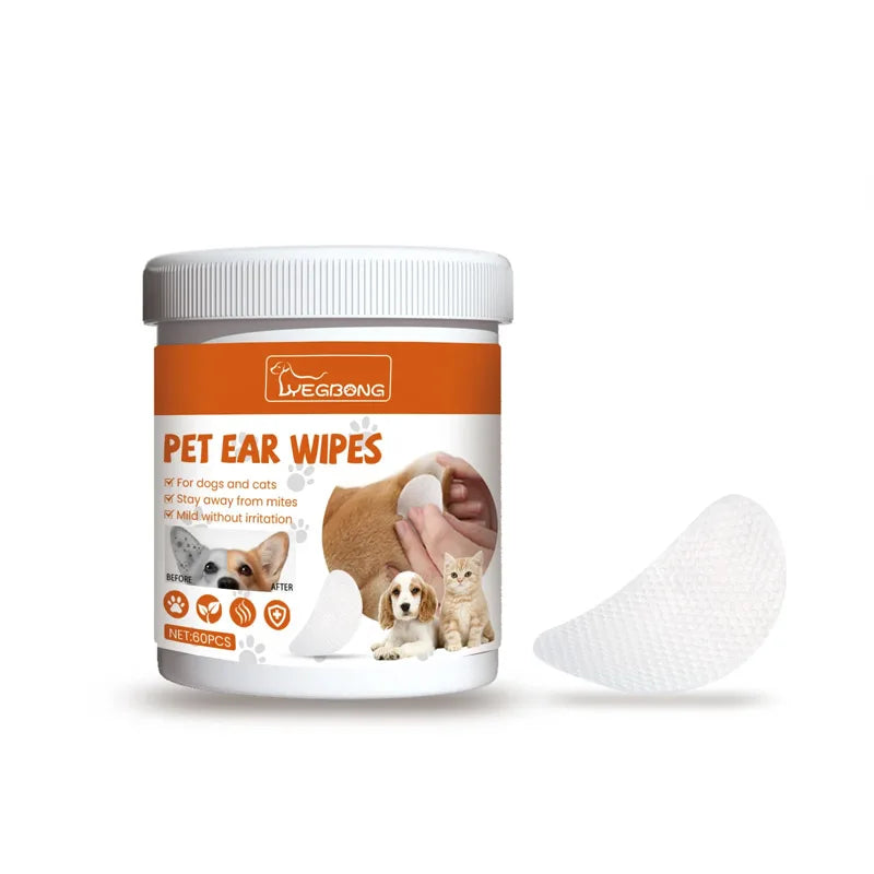 60pcs Pet Ear Wet Wipes Pet Ear Gentle Cleaning, Odor Prevention, Earwax Removal Cleaning Supp Qme Default Title