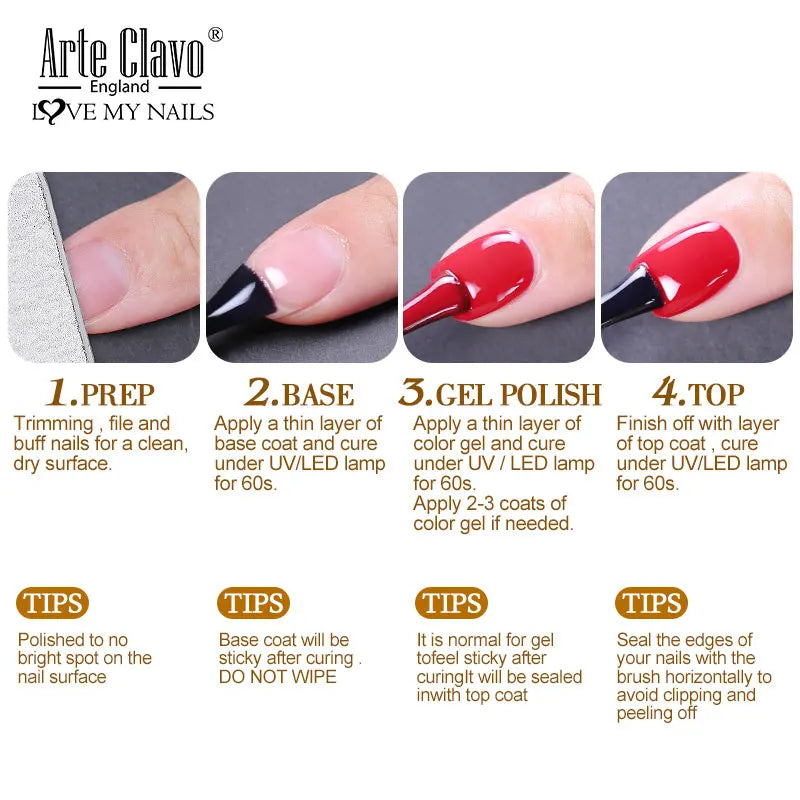 Arte Clavo UV LED Gel Nail Polish Base Primer Coat Varnishes Qme