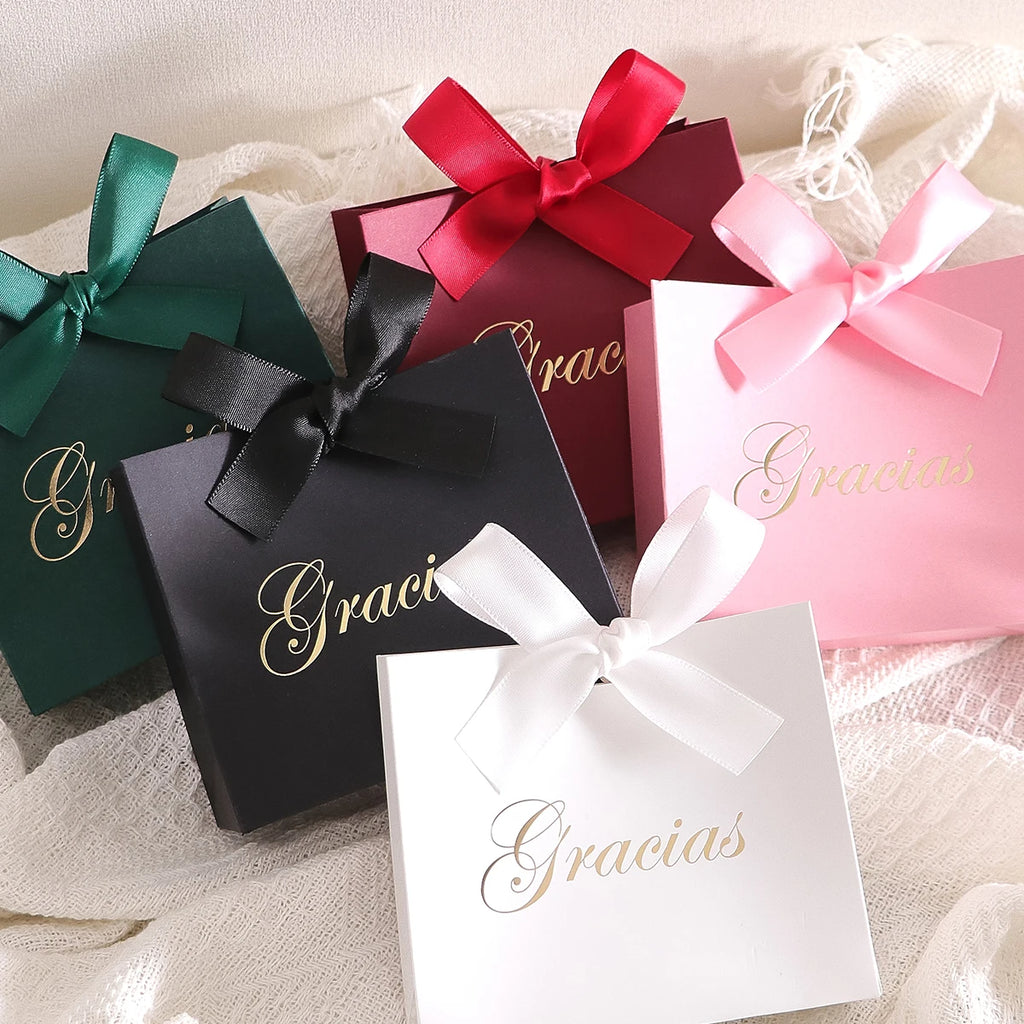 Elegant 5-Piece Gift Box Set With“Gracias” Design and Ribbon - Perfect for Storing Snacks, Candies and Small Gifts - Perfect Fo Qme