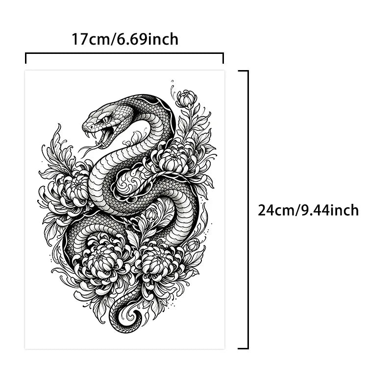 Japanese Snake Chrysanthemum Tattoo Sticker, Temporary Tattoo, New Traditional Floral Herb Juice, Waterproof Long Lasting Arm Le Qme HY-062