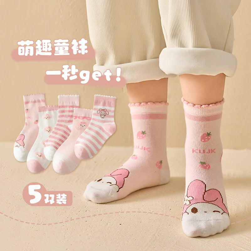 Hello Kitty Kuromi Socks Spring Fall Casual Men's Women's Qme 4 5 pairs Sizes