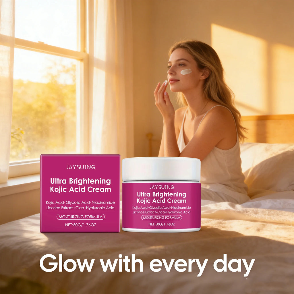 Kojic Acid Facial Cream Brightening Fast Lightens Melanin Remove Dull Pigment Strengthen Skin Barrier Moisturizes Face Cream 50g Qme