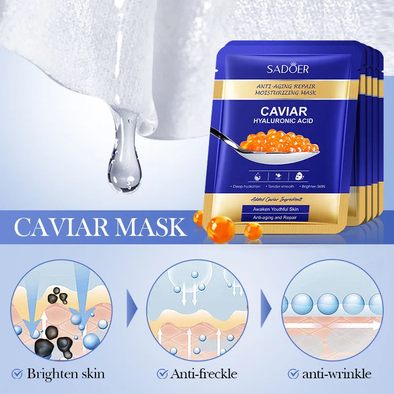 Caviar Hyaluronic Acid Moisturizing Facial Masks Lifting Firming Face Skin Brightening Firming Hydrating Face Mask Skin Care Qme
