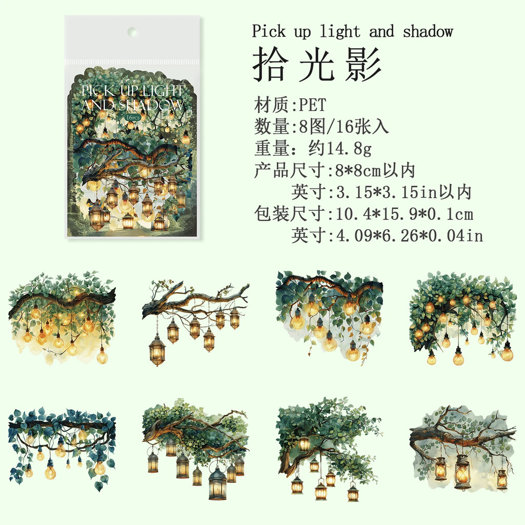 16 sheets lampligh Theme PET Stickers Journal Material Diary Album Scrapbooking Supplies Aesthetic Decorative Stationery Sticker Qme A