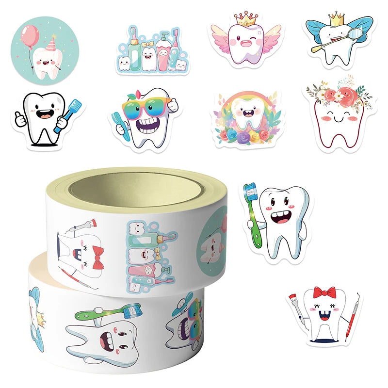 Roll Dental Stickers Cartoon Decoration Tooth Shaped Sticker Label Qme
