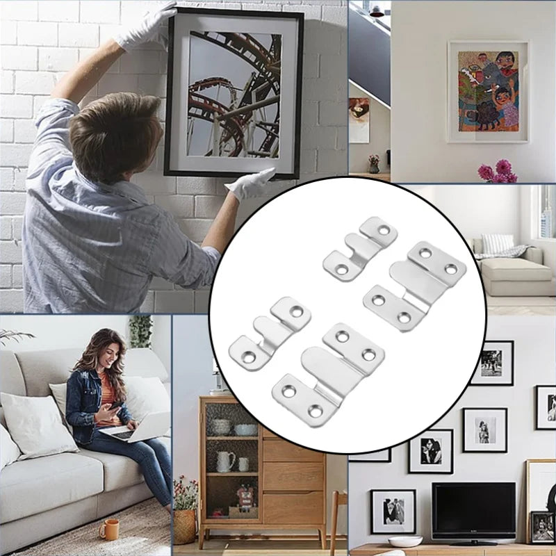 30pcs Heavy Duty Stainless Steel Flush Mount Brackets With Screws Interlocking Photo Frame Hangers And Wall Clips Qme