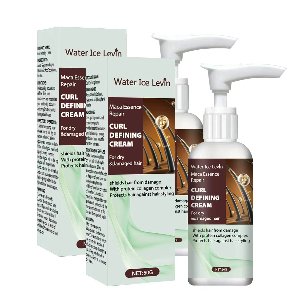Maca Essence Curl Defining Cream with Keratin & Collagen Quick-Dry Formula for Bouncy, Shiny Curls Frizz Control Protection Qme Smoothing & Straightening