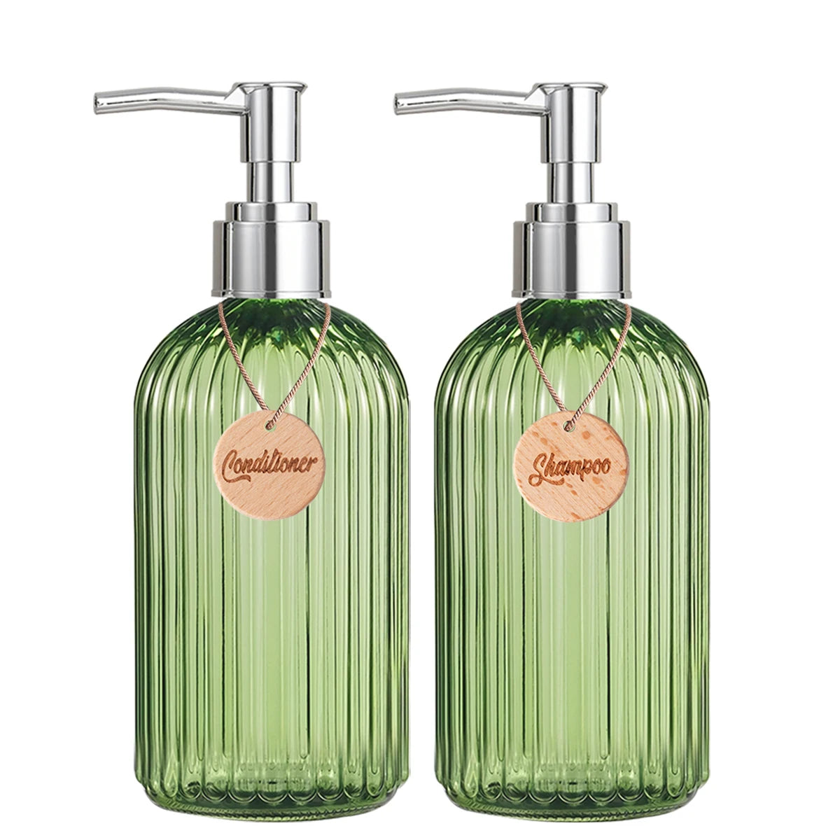 Shampoo Dispenser-Refillable Shampoo and Conditioner Bottles, Modern Shampoo Bottles for Shower Soap Empty Shampoo Bottles Qme set of 2-B