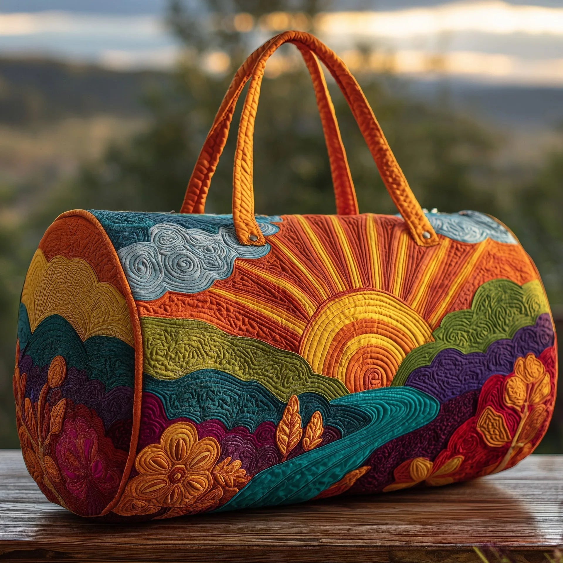 Women 3D Quilting Craft Travel Duffel Bag Fashion Sun Mountain Forest Qme A26