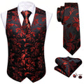 Men's Elegant Floral Vest Tie Hanky Cufflinks Formal Wine Green Blue Qme MJ-2610 XXL