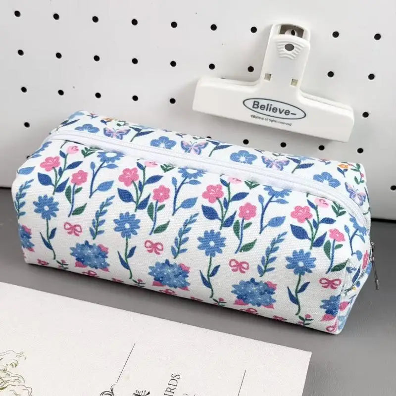 Beautiful Cartoon Animal Canvas Pencil Pouch Floral Design Zipper Bag Qme