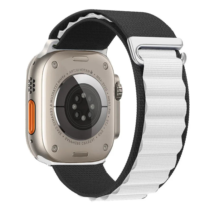 T Suitable for Apple IWatch Watch Strap 49mm 44mm 45mm 42mm Nylon Mountaineering Wear-resistant Woven Strap for Men Qme BLACK WHITE 25mm 49MM