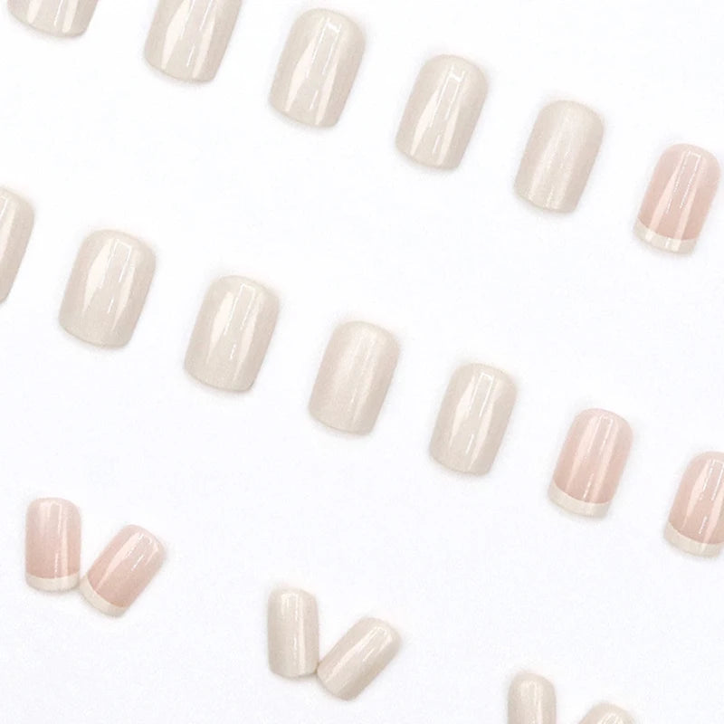 French Cream Nude Short Square False Nails Jelly Adhesive Detachable Qme Default Title