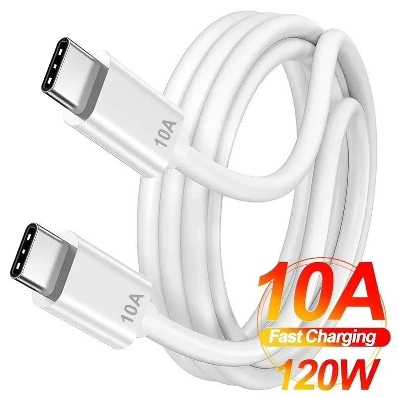120W 10A Dual USB-C To Type C Fast Charging Cable Data Transmission Line For iPhone Samsung Huawei 0.25/1/1.5/2/3m Quick Cable Qme White 1.5m