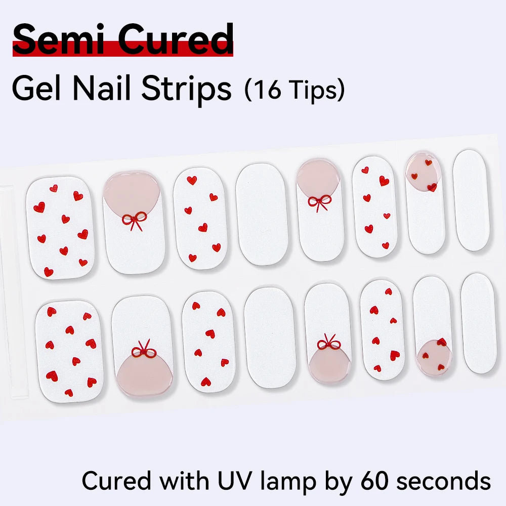 16Tips Semi-cured Gel Nail Sticker Colorful French Glitter UV LED Qme NF240213