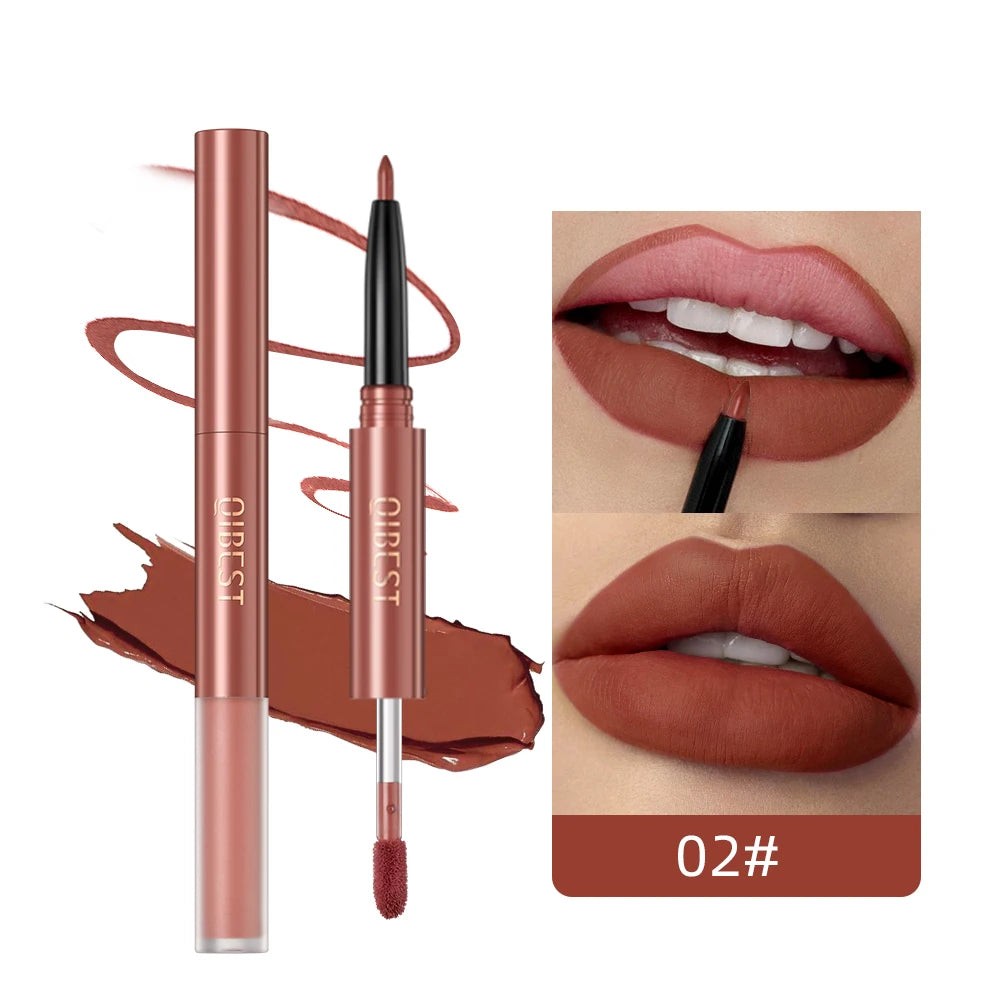 2 In 1 Double-end Lipgloss Lipliner Moisturizing Lipgloss Waterproof Long Lasting Matte Lip Liner Pen Makeup Lipliner 6 Colors Qme 02