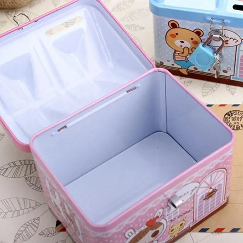 Cute Bear House Coin Box Creative Metal Bank Currency Box Coin Bank Children's Savings Tank Birthday And Christmas Gift Rabbit Qme
