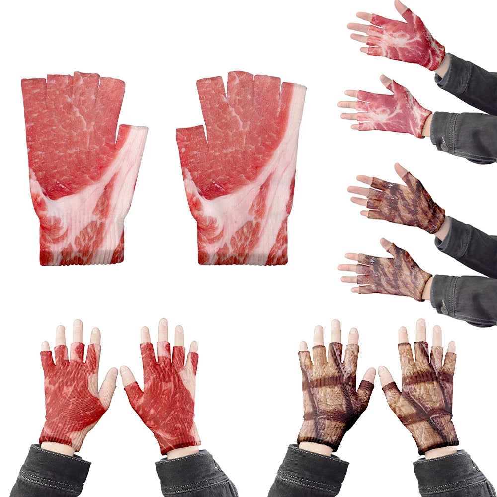 Meat Design Winter Autumn Men's Fun Pork Belly Pattern Gloves Women's Qme