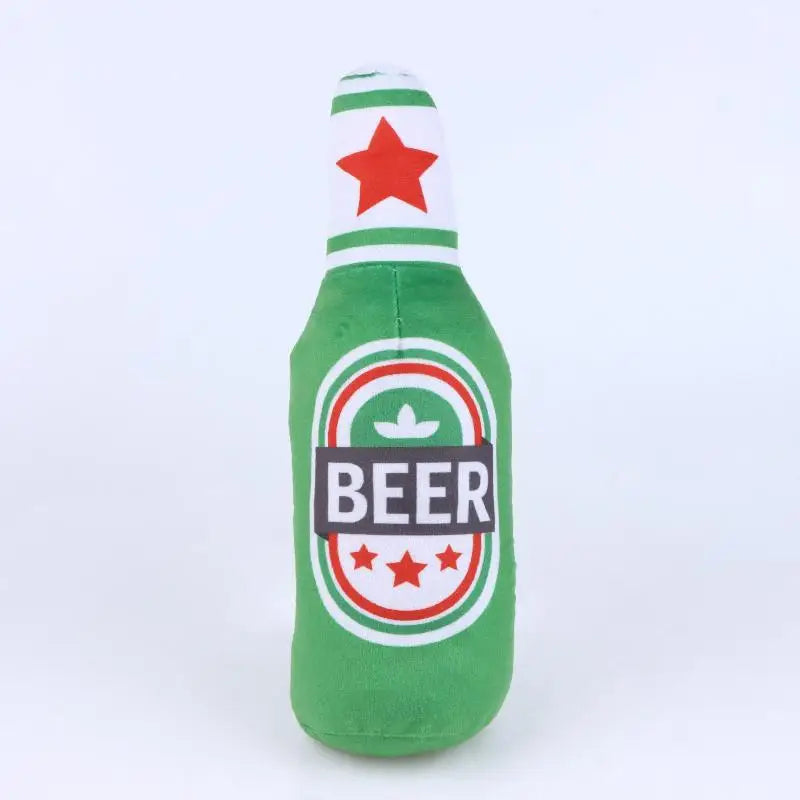 Chewable Interactive Sound Toys Realistic Beer Bottle Shaped Squeaky Qme Green