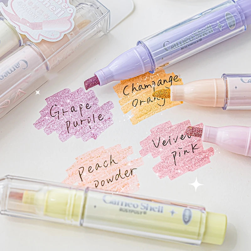Mini Portable Clear Shell Glitter Highlighter Markers 4Pcs Set Glitter Ink for Scrapbook Painting School Stationery Qme