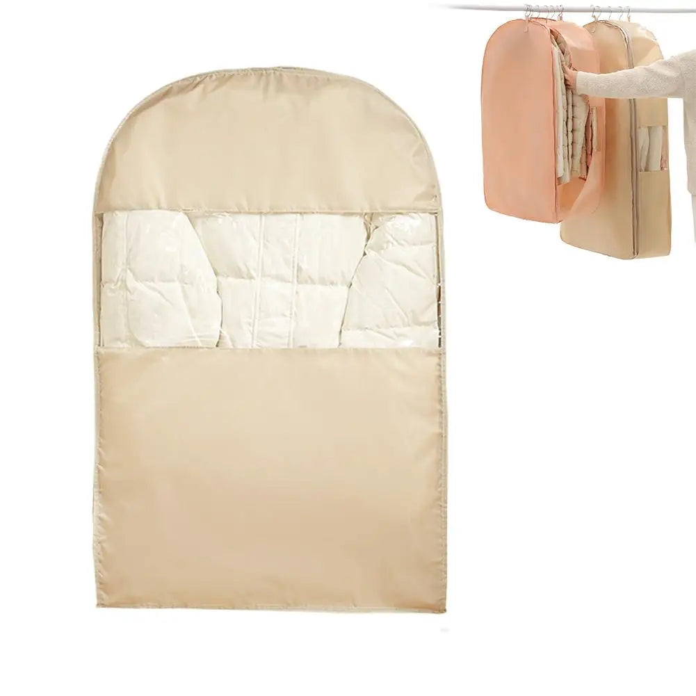 Space Saving Clothing Dust Bag Hangable Garment Self Compression Qme beige S