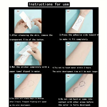 Rose & Flower Temporary Tattoo, Herbal Juice Waterproof Long-Lasting, Elegant Small & Fresh Fake Tattoo for Arm, Collar & Neck Qme
