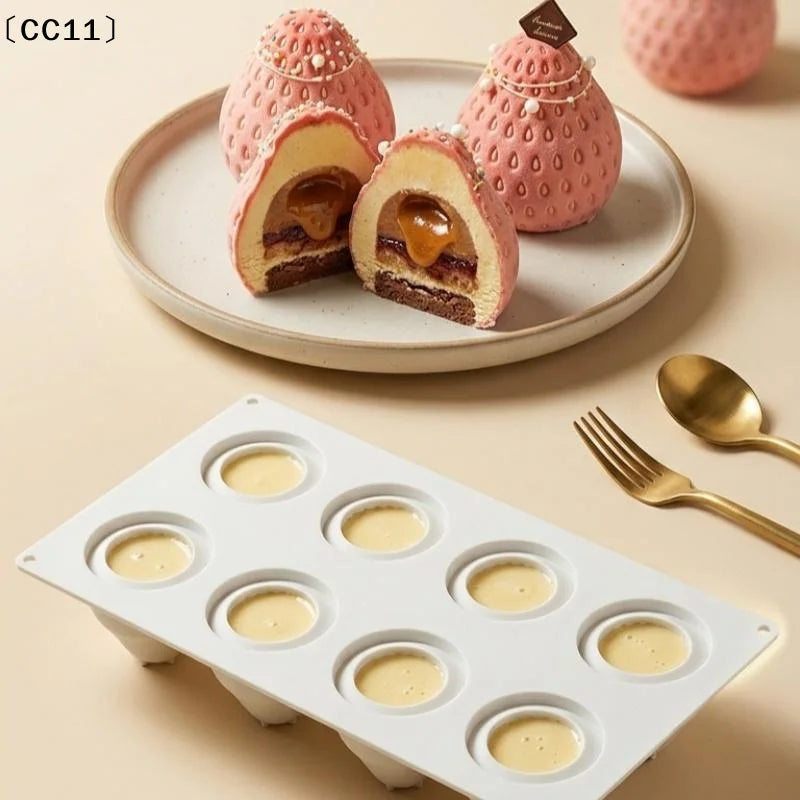8-Cavity Strawberry Mousse Cake Silicone Mold Chocolate Pudding Qme
