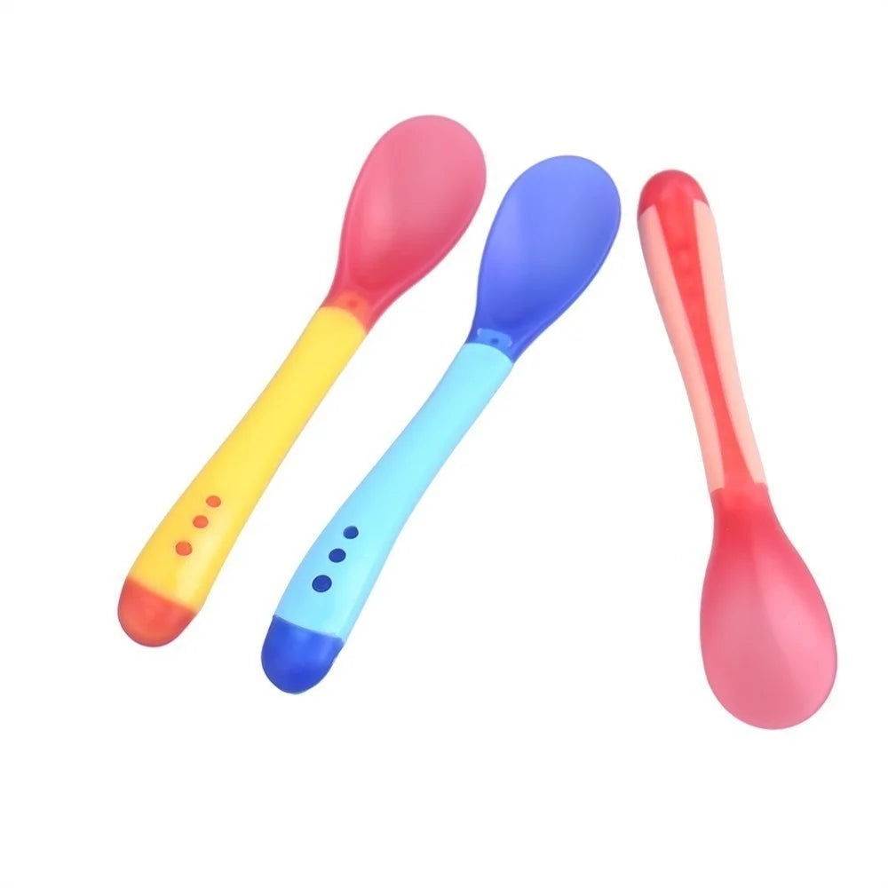Safety Temperature Sensing Baby Silicon Spoon Kids Children Flatware Qme