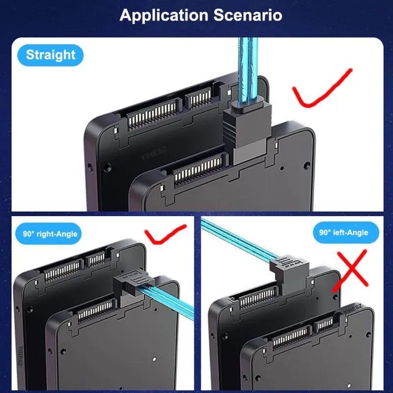 SATA 7Pin Cable 6 Pcs 180 Degree to 90 Degree Right Angle Internal SSD Hard Drive High Speed Data Connector Qme