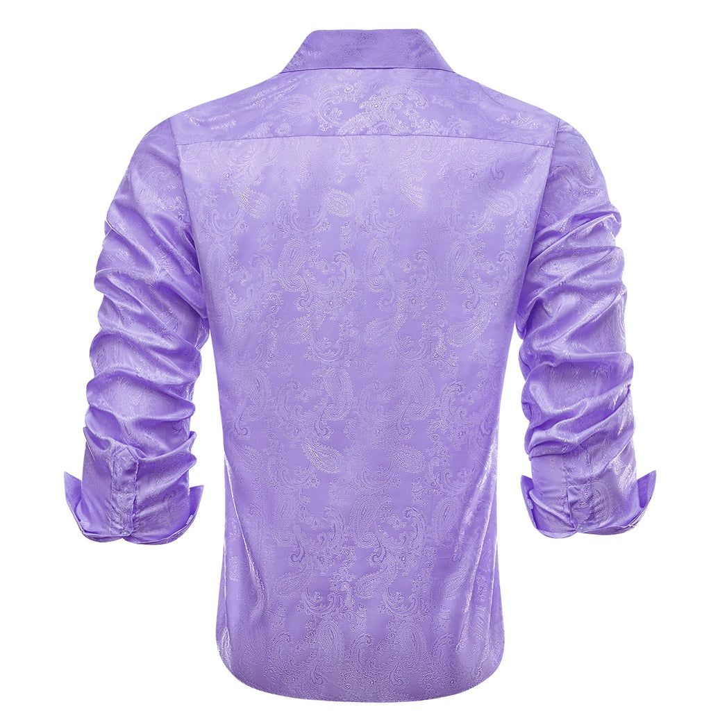 Men's Fashion Business Shirt Purple Paisley Jacquard Pattern Suitable for Everyday Casual Outings Qme