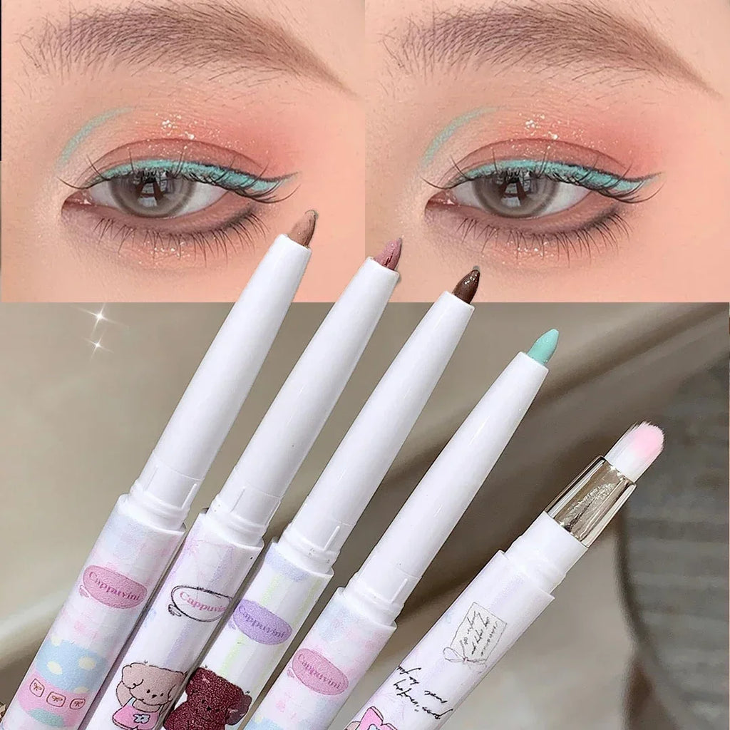 Double-head Milk Green Eyeliner Shadow Pencil Waterproof Lasting Ultra-thin Shimmer Matte Colorful Eyeliner Gel Pen With Brush Qme