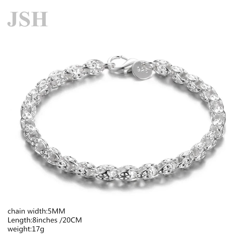 Retro Cute 925 Sterling Silver Bracelets for Women Geometry Chain Fashion Wedding Party Christmas Gifts Fine Jewelry Qme