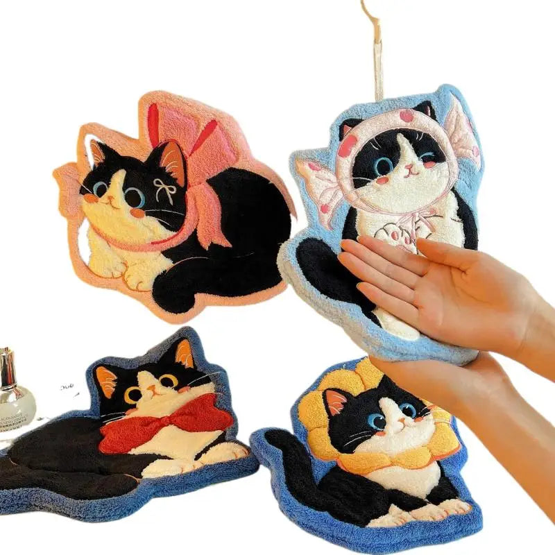 Kitchen Kawaii Cat Hand Wipe Cleaning Cloth Bathroom Hanging Towel Qme